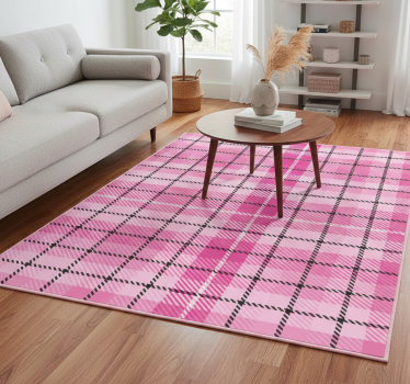 Vinyl tapijt geometrisch roze en zwarte tartan - TenStickers