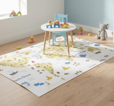 Vinyl tapijt wereldkaart fauna en - TenStickers