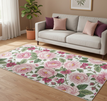 Vinyl tapijt woonkamer mooie roze bloemen - TenStickers