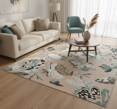 Vinyl tapijt woonkamer neutrale beige bloemen - TenStickers