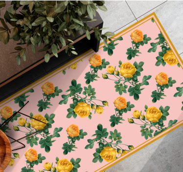 Vinyl tapijt Gele rozen en groene bladeren - TenStickers