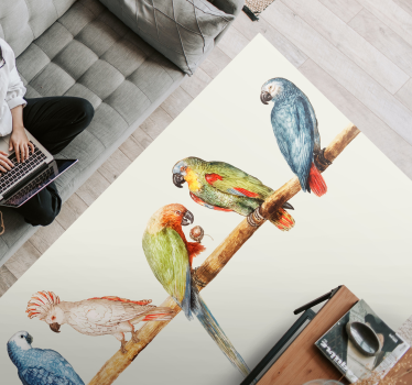 Vinyl tapijt Modern grijs met vogels en takken - TenStickers