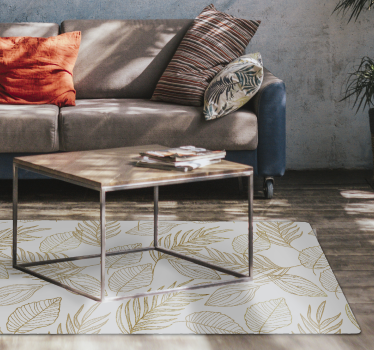 Vinyl vloerkleed Bloemen en planten Wit en gouden blad - TenStickers