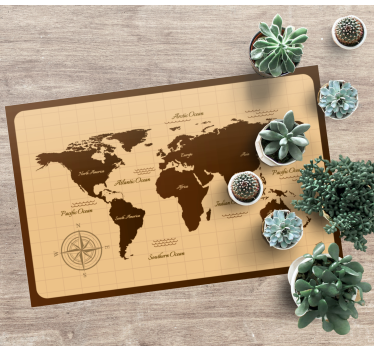 Bruin vintage design vinyl tapijt wereldkaart - TenStickers