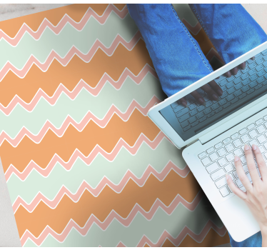 Beige en blauw zigzagpatroon vinyl tapijt geometrisch - TenStickers