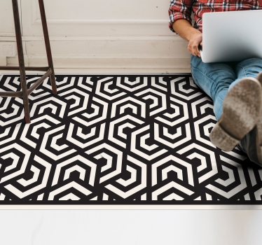 Zwart-witte zeshoeken vinyl tapijt geometrisch - TenStickers