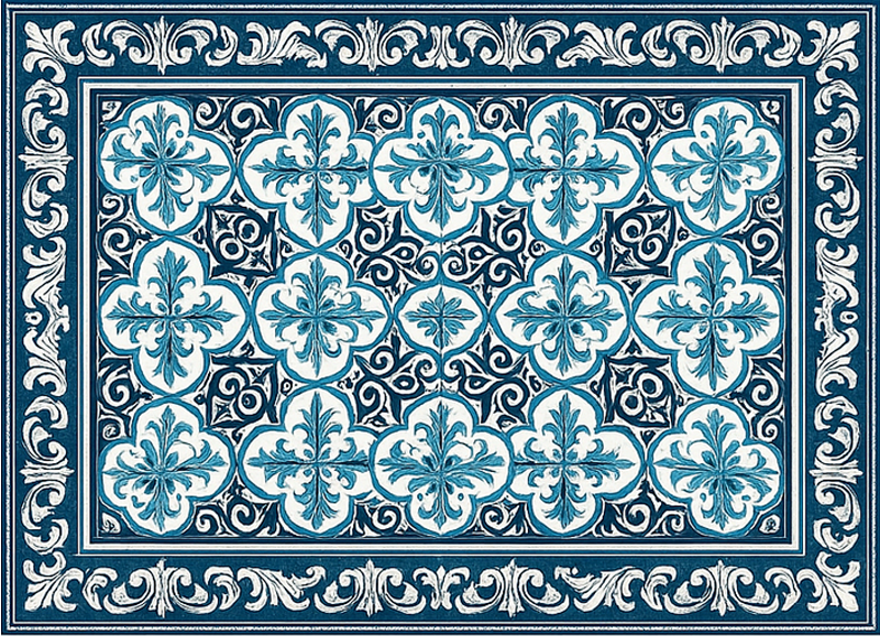 Portugees patroon blauw vinyl tapijt woonkamer - TenStickers