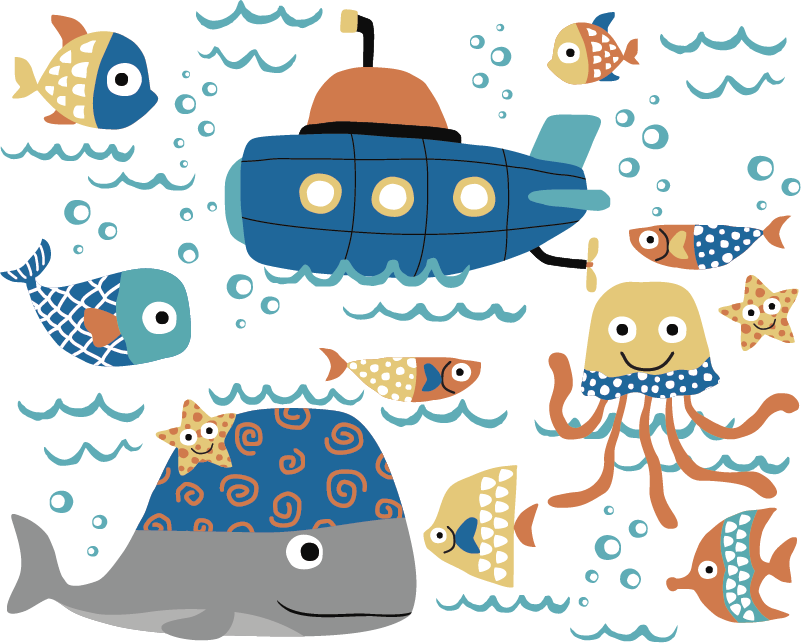 Dieren vinyl tapijt blauwe maritieme motieven - TenStickers