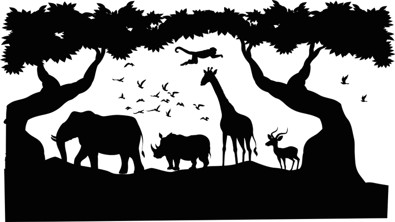 Dieren vinyl tapijt zwart-witte savannah - TenStickers