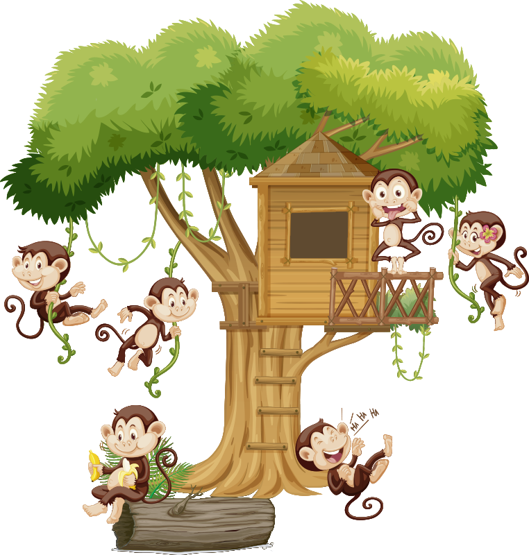 Dieren vinyl tapijt apen in boomhut - TenStickers