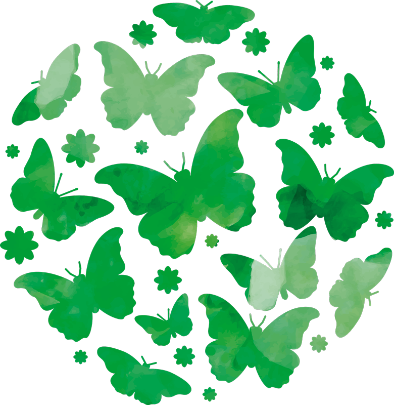 Dieren vinyl tapijt groene aquarel vlinders - TenStickers