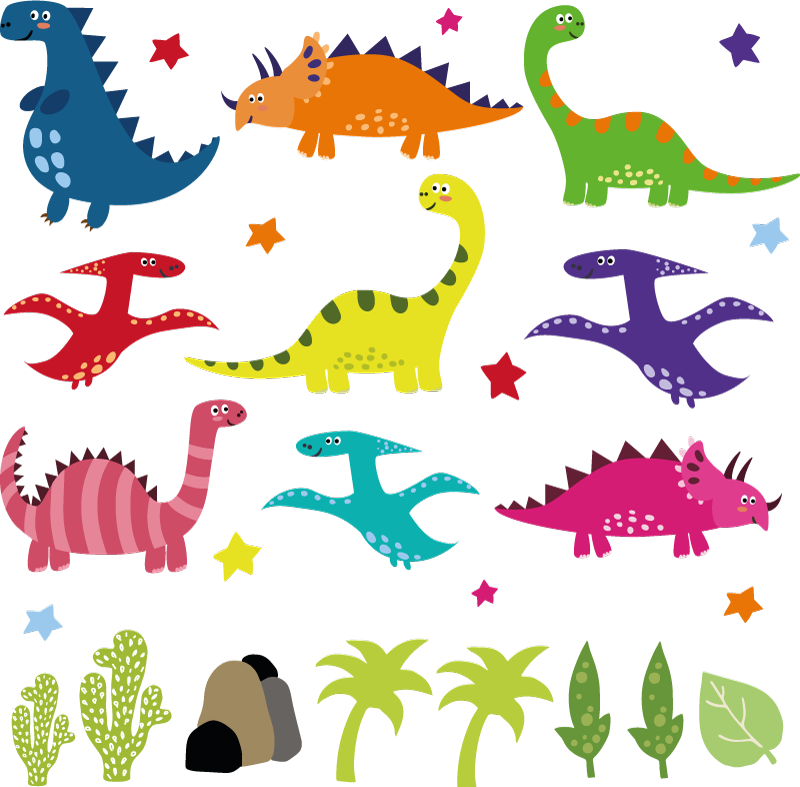 Dieren vinyl tapijt nordic dinosaurus kleurrijke set - TenStickers
