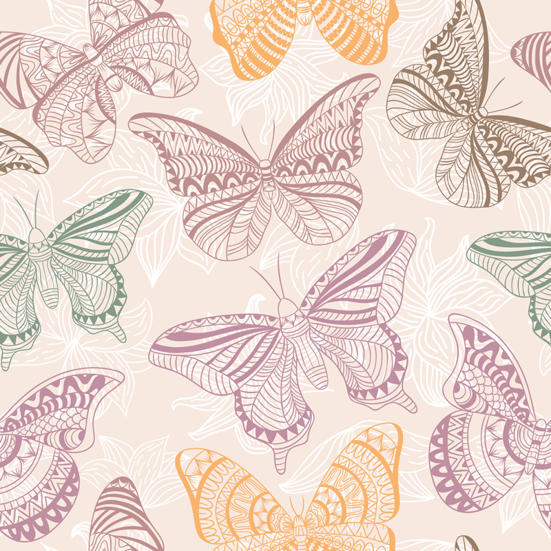 Dieren vinyl tapijt met gekleurde ornamentale vlinders - TenStickers