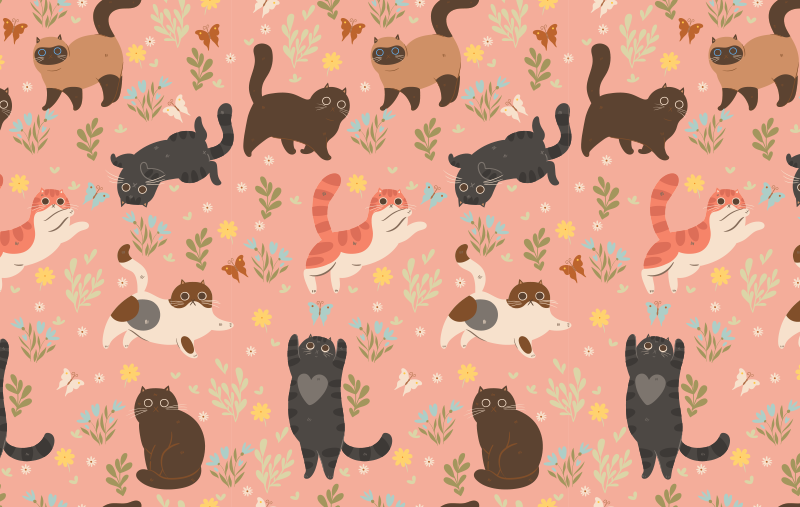 Dieren vinyl tapijt katten naadloos patroon - TenStickers