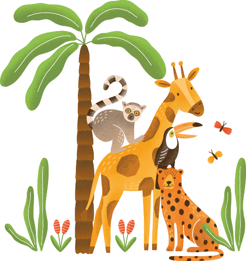 Dieren vinyl tapijt met spelende jungle dieren - TenStickers