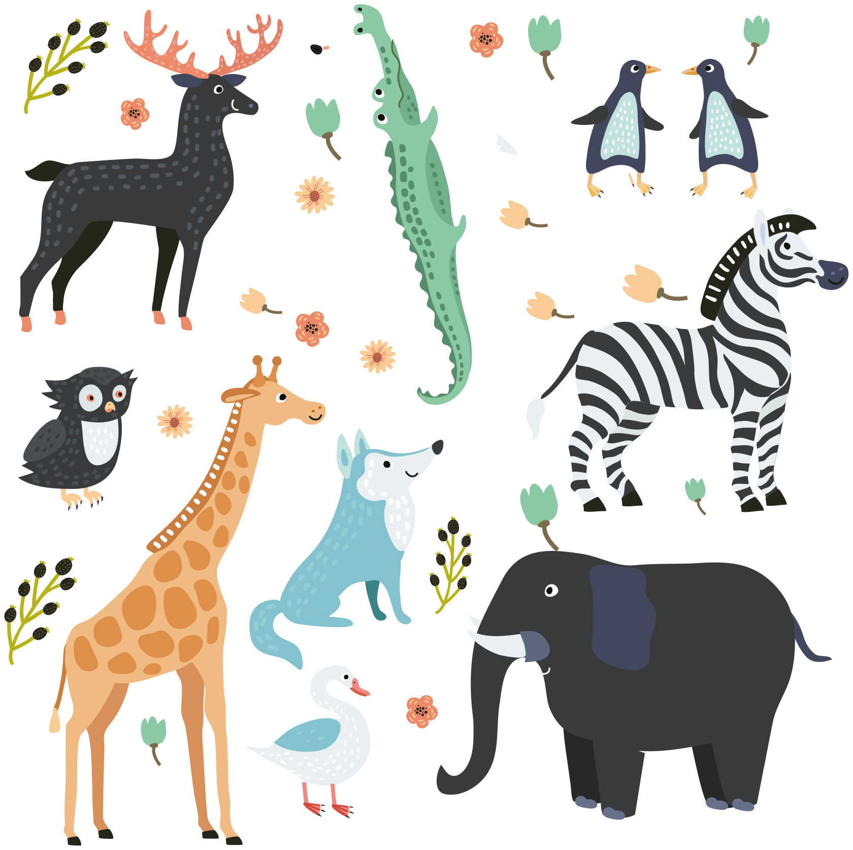 Dieren vinyl tapijt blije dieren in een park - TenStickers