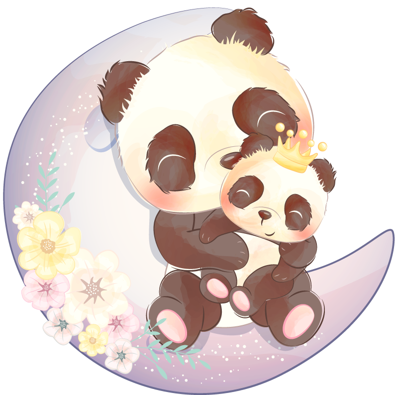 Dieren vinyl tapijt twee panda's op de maan - TenStickers