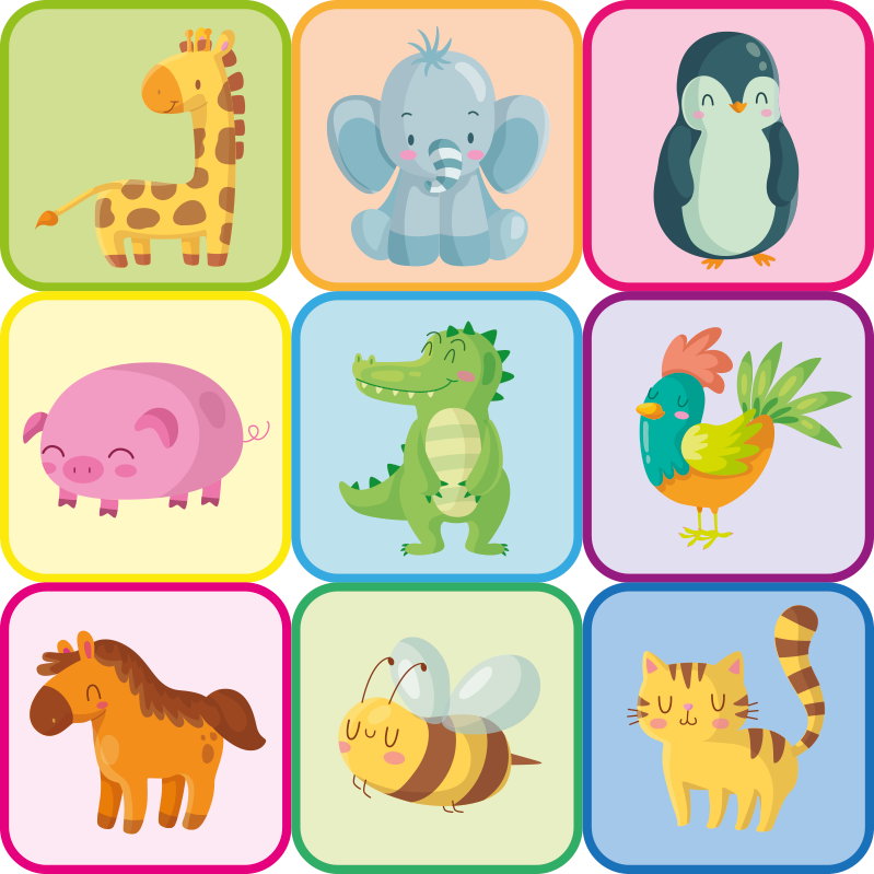 Dieren vinyl tapijt kleurrijke tegels - TenStickers
