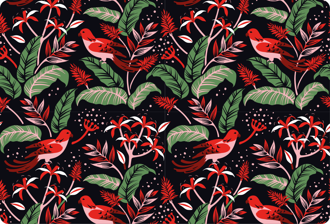 Dieren vinyl tapijt met patroon van rode en roze bladeren - TenStickers