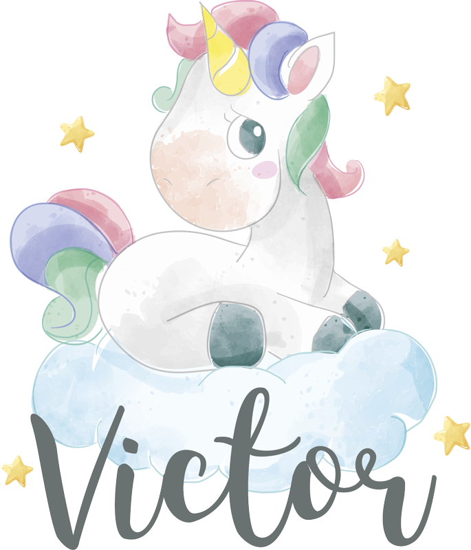Dieren vinyl tapijt aquarel eenhoorn met wolken - TenStickers