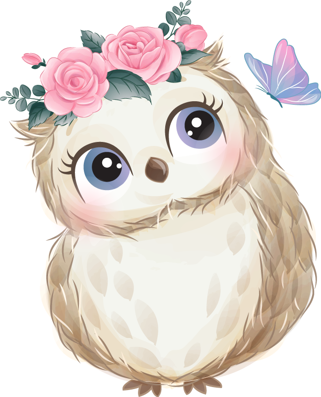 Dieren vinyl tapijt babyuil en bloemen - TenStickers