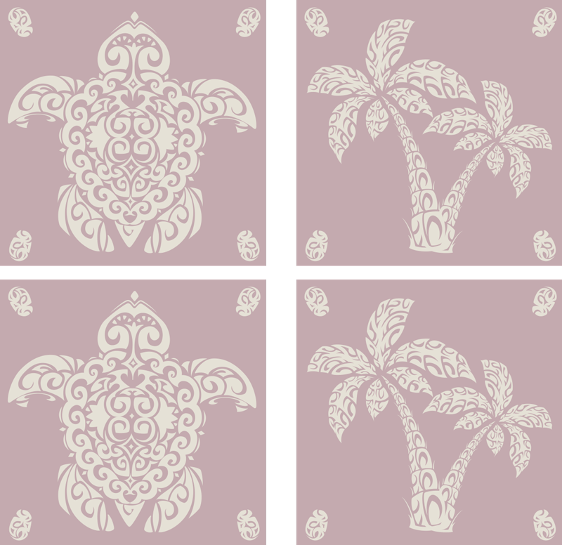 Dieren vinyl tapijt hawaïaanse schildpad en palm patroon - TenStickers