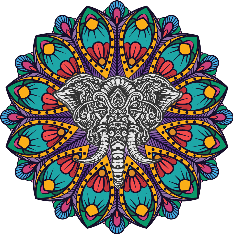 Dieren vinyl tapijt kleurrijke olifanten mandala - TenStickers