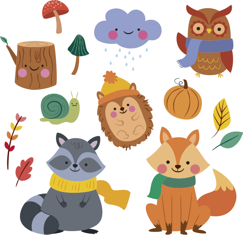 Dieren vinyl tapijt herfstbloemen en dieren - TenStickers