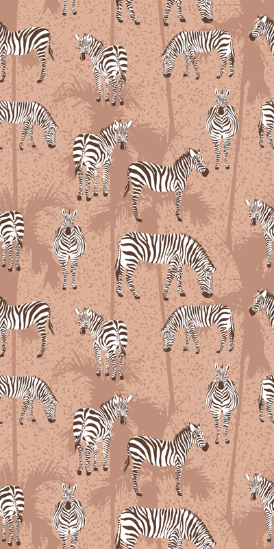 Dieren vinyl tapijt zebra en palmen bruin - TenStickers