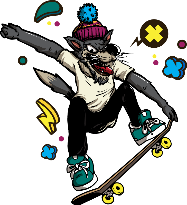 Dieren vinyl tapijt wolve op skates - TenStickers