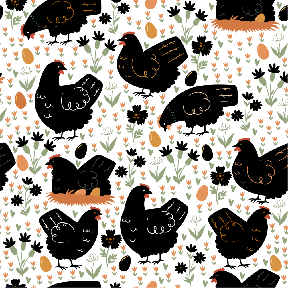 Dieren vinyl tapijt zwart-witte kippen - TenStickers
