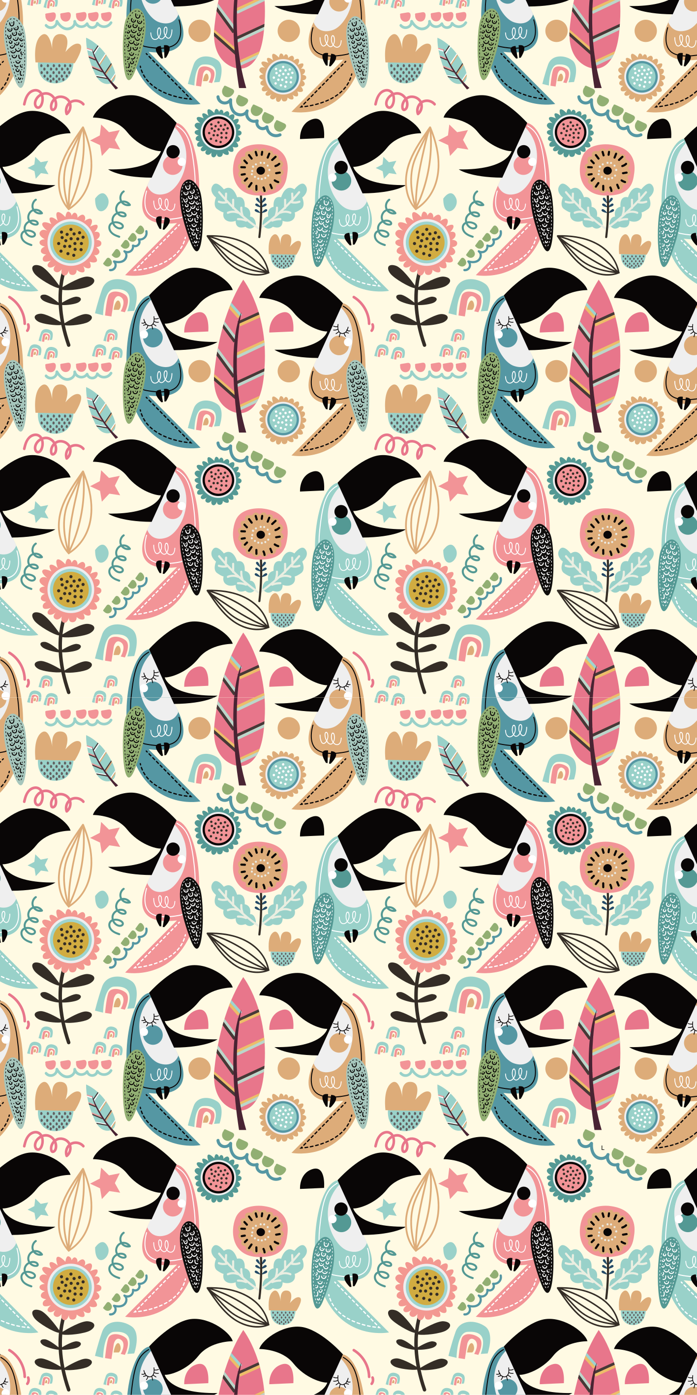 Dieren vinyl tapijt blauwe nordic pastel bladeren - TenStickers