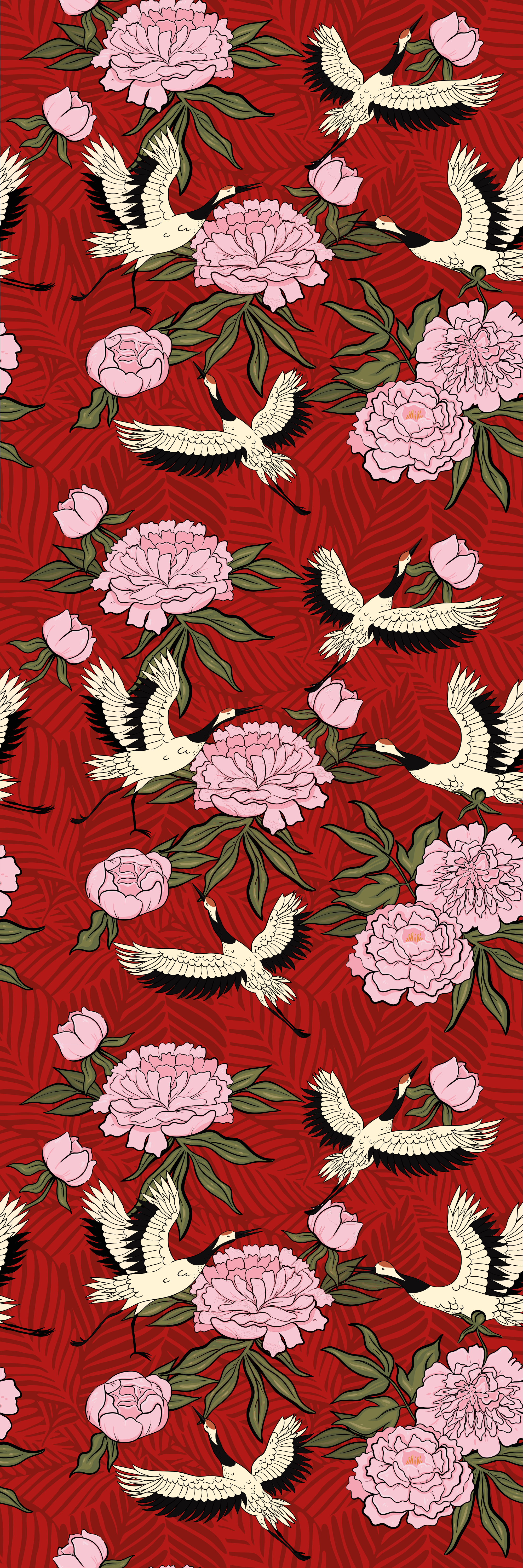 Dieren vinyl tapijt witte vogels op rood tropisch patroon - TenStickers