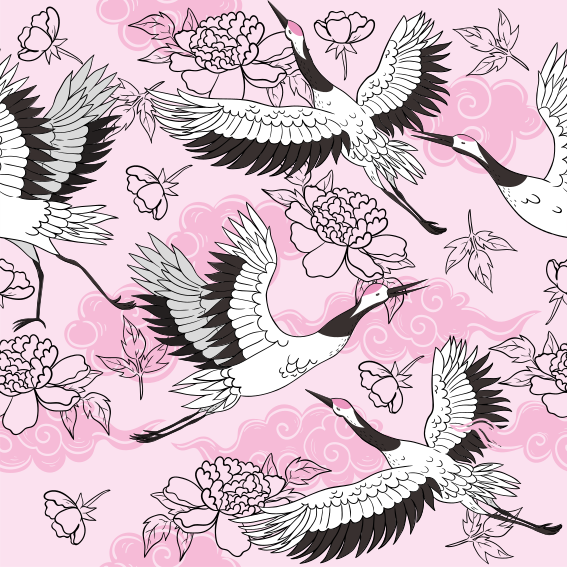 Dieren vinyl tapijt moderne roze patroon met vogels - TenStickers