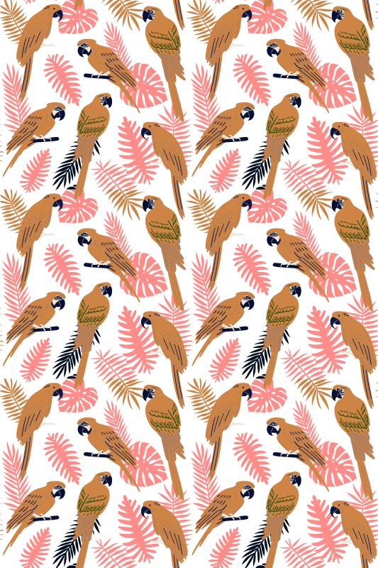 Dieren vinyl tapijt met oranje papegaaien en roze bloemen - TenStickers