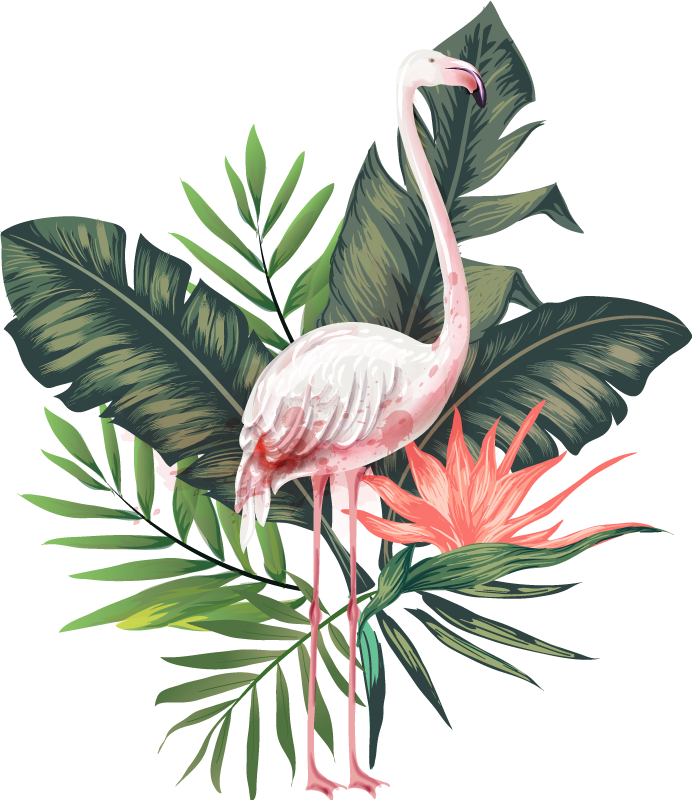 Dieren vinyl tapijt aquarel flamingo en bladeren - TenStickers