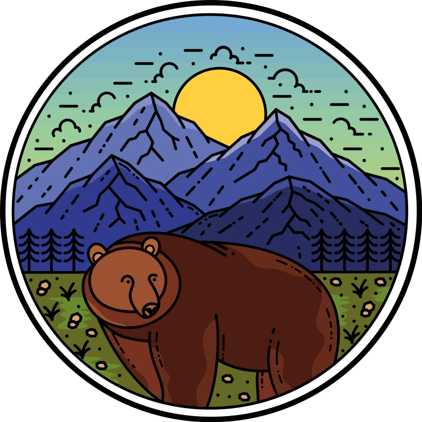 Dieren vinyl tapijt berg met beer rond - TenStickers