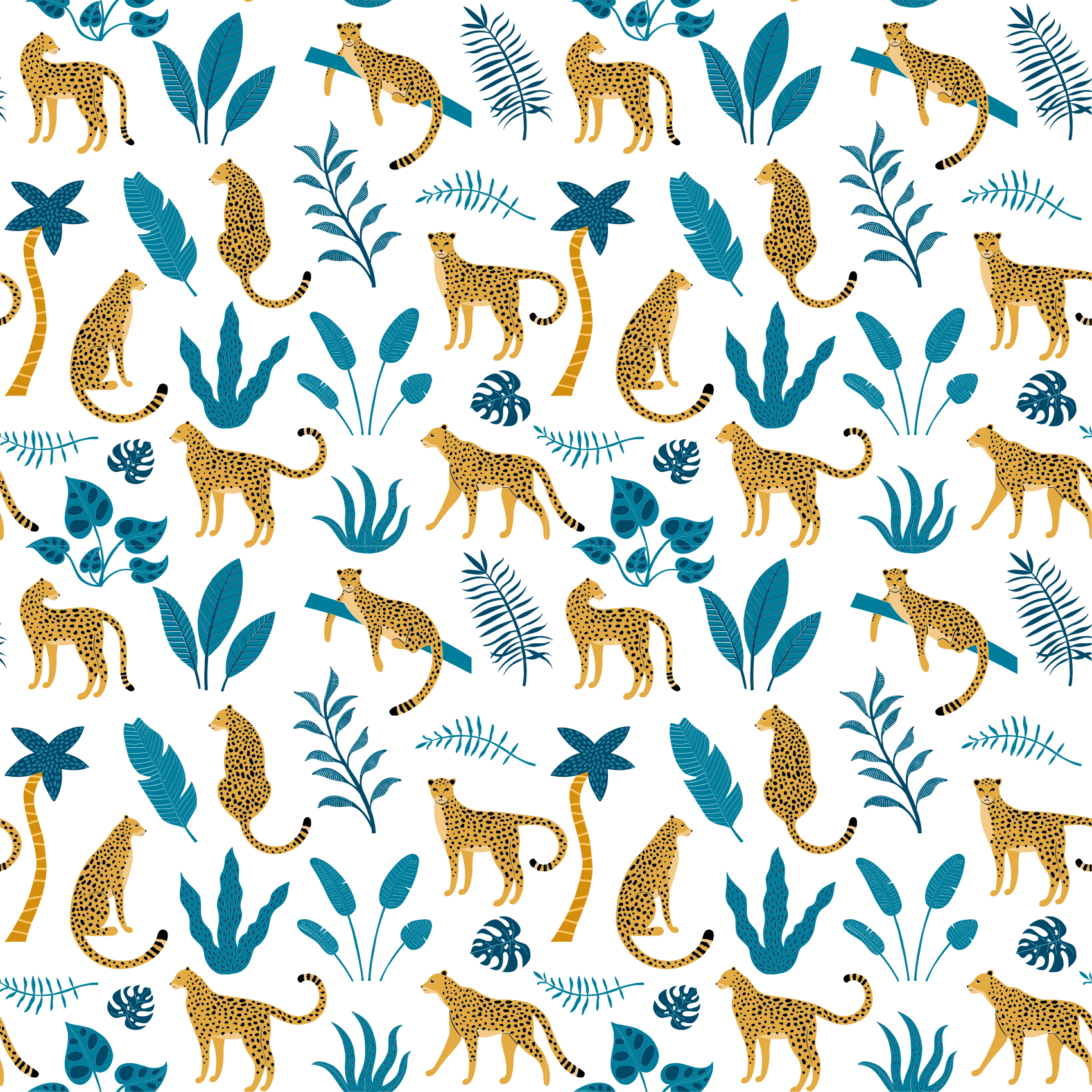 Dieren vinyl tapijt botanisch en luipaarden - TenStickers