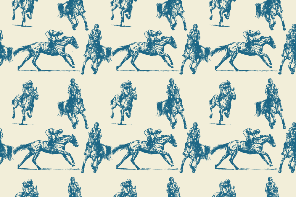 Dieren vinyl tapijt blauw en beige paardenpatroon - TenStickers