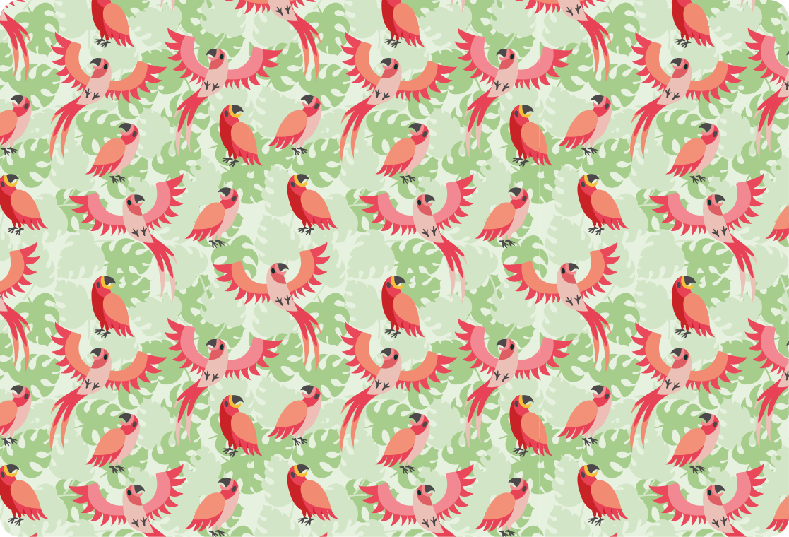 Dieren vinyl tapijt rode vogels op groene bladeren - TenStickers