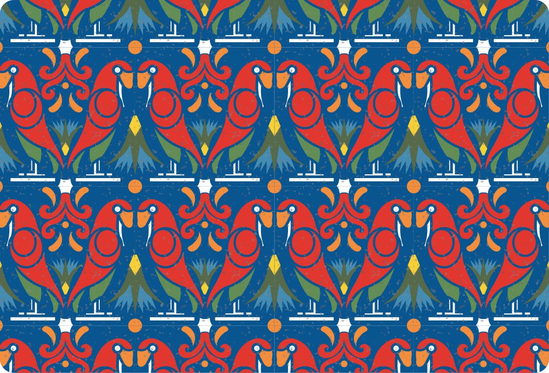 Dieren vinyl tapijt met bloemenpatroon op blauwe achtergrond - TenStickers