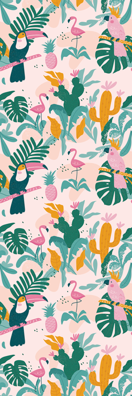 Dieren vinyl tapijt groene vogels op roze achtergrond - TenStickers