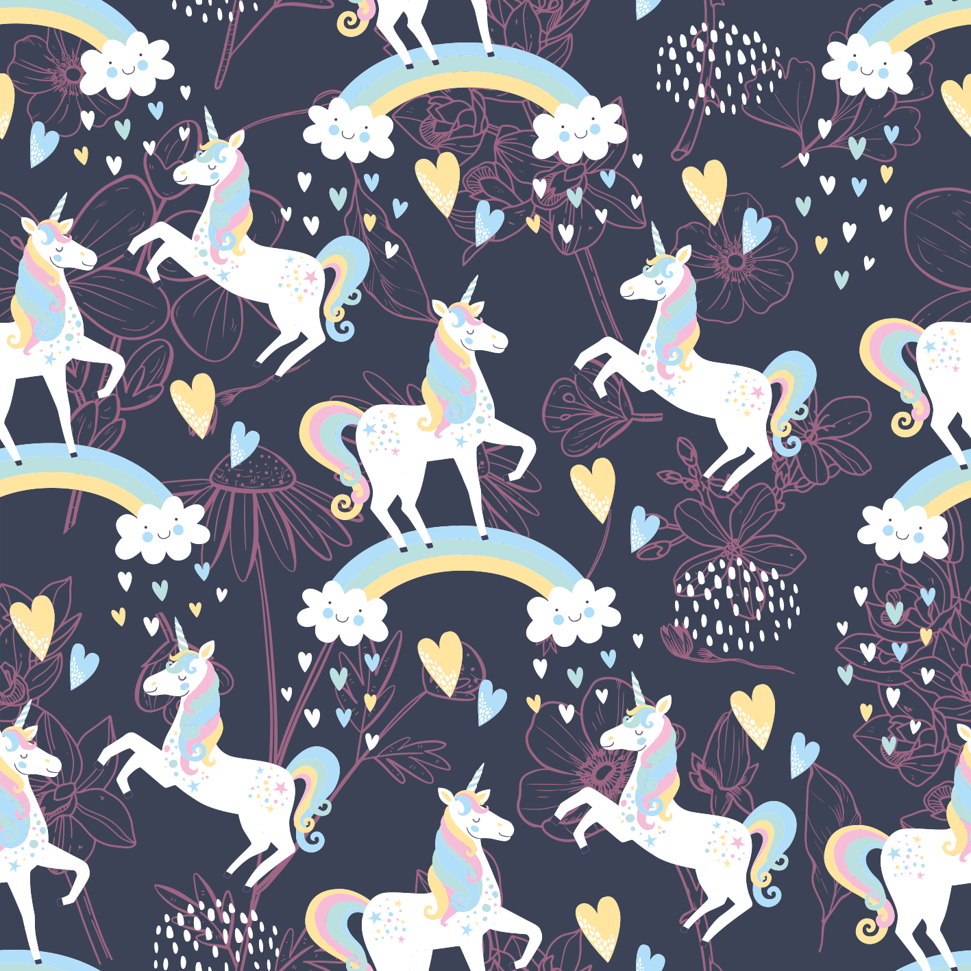 Dieren vinyl tapijt met roze eenhoorns bloemenpatroon - TenStickers