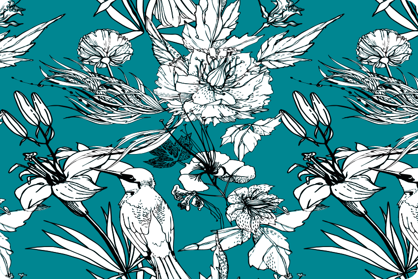 Dieren vinyl tapijt met elegant patroon van witte vogels - TenStickers