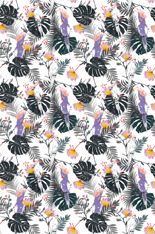 Dieren vinyl tapijt rode en paarse papegaaien - TenStickers