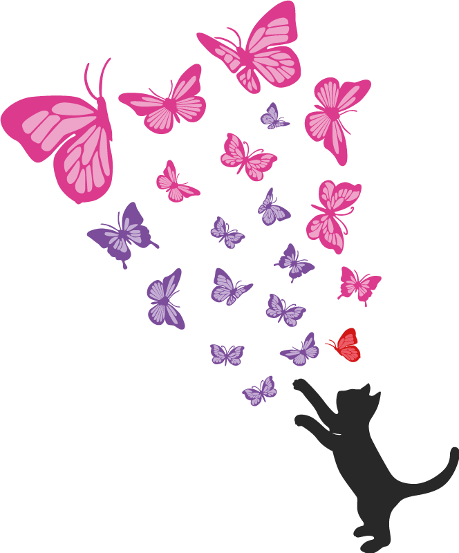 Dieren vinyl tapijt speelse kat vlinders - TenStickers