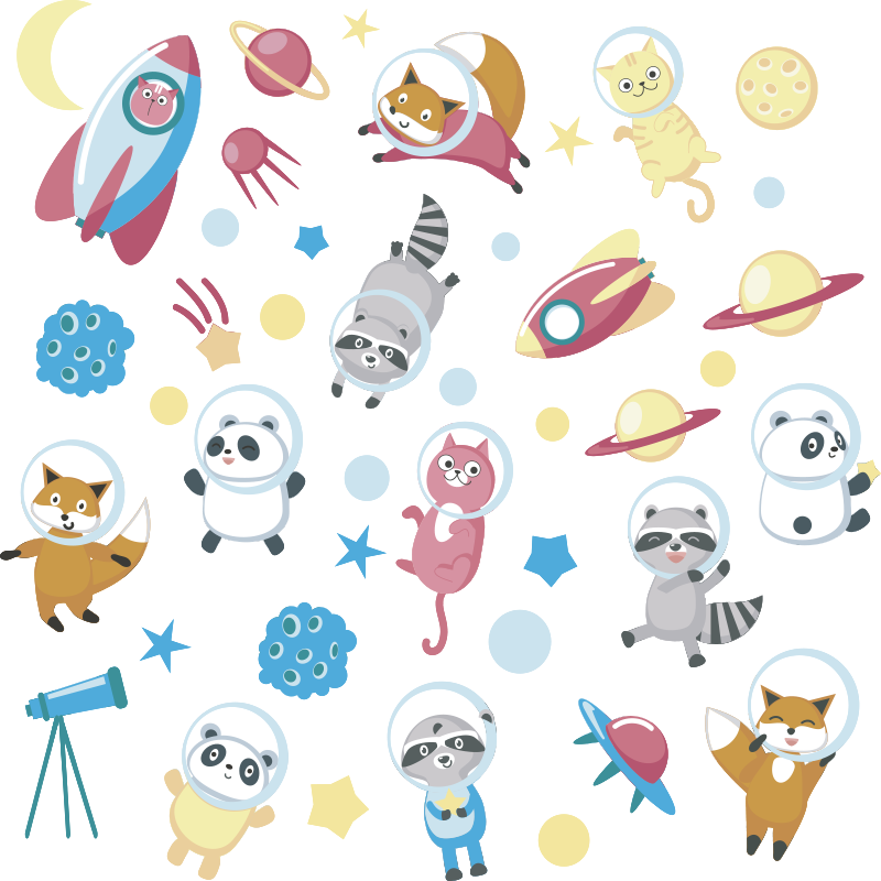 Dieren vinyl tapijt schattige dieren astronauten - TenStickers