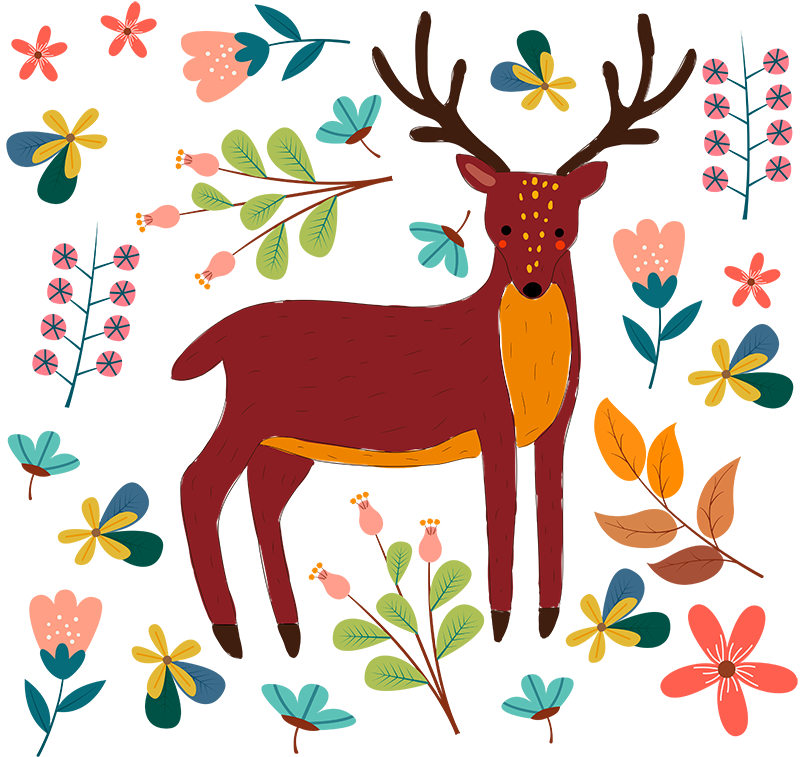 Dieren vinyl tapijt met speelse hertillustratie - TenStickers