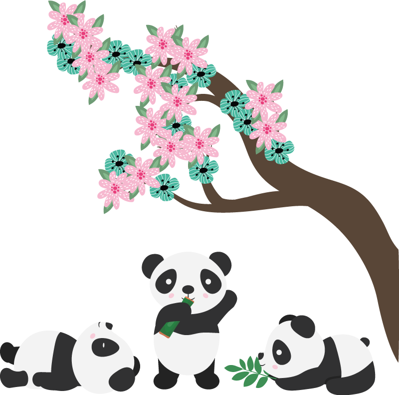 Dieren vinyl tapijt panda clan met een vleugje fantasie - TenStickers