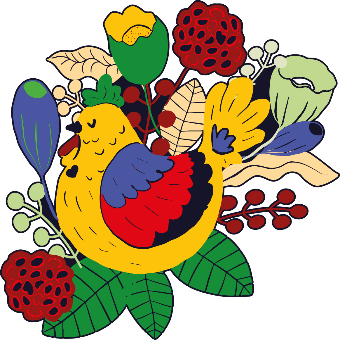 Dieren vinyl tapijt kleurrijke vogel bloemmotief - TenStickers